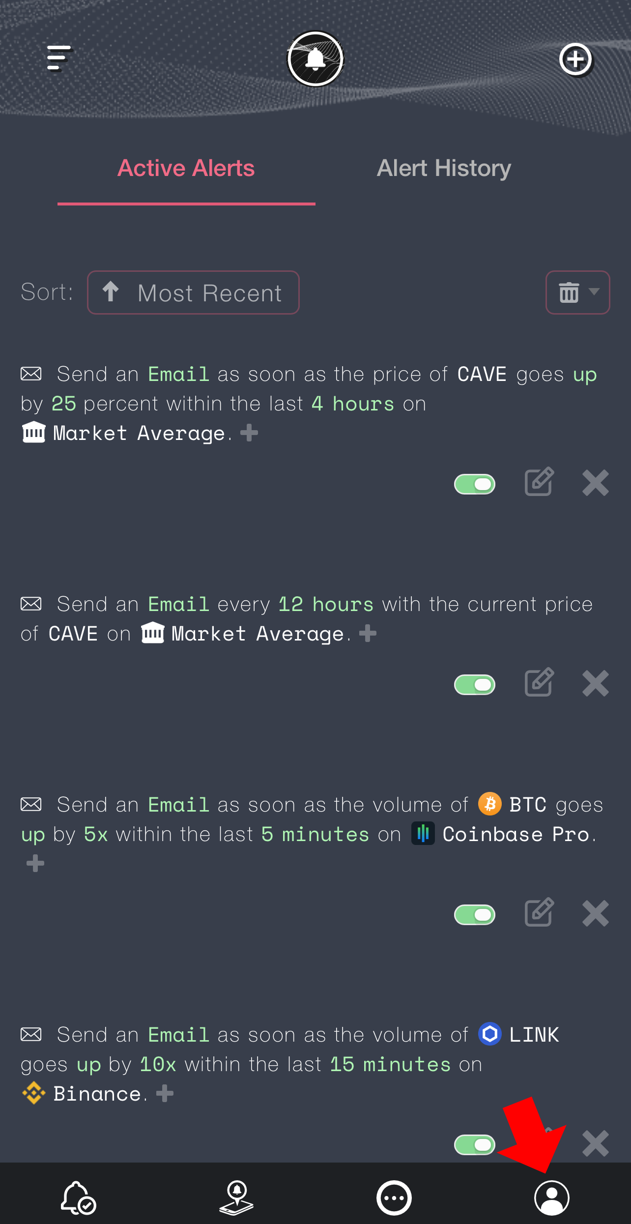 set up push notifications crypto price change