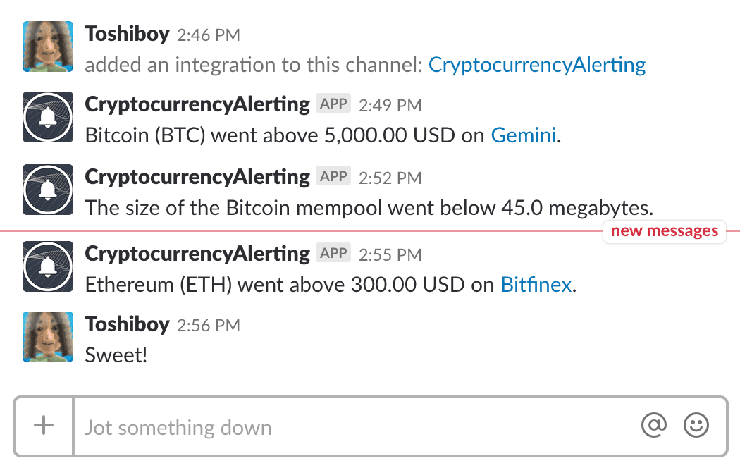 Crypto Slack Bot Preview