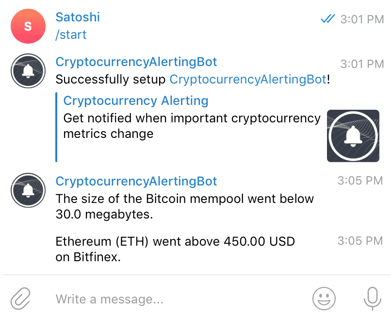 email alerts about crypto price